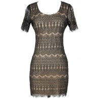 Goldleaf Onyx Black and Gold Lace Sheath Dress